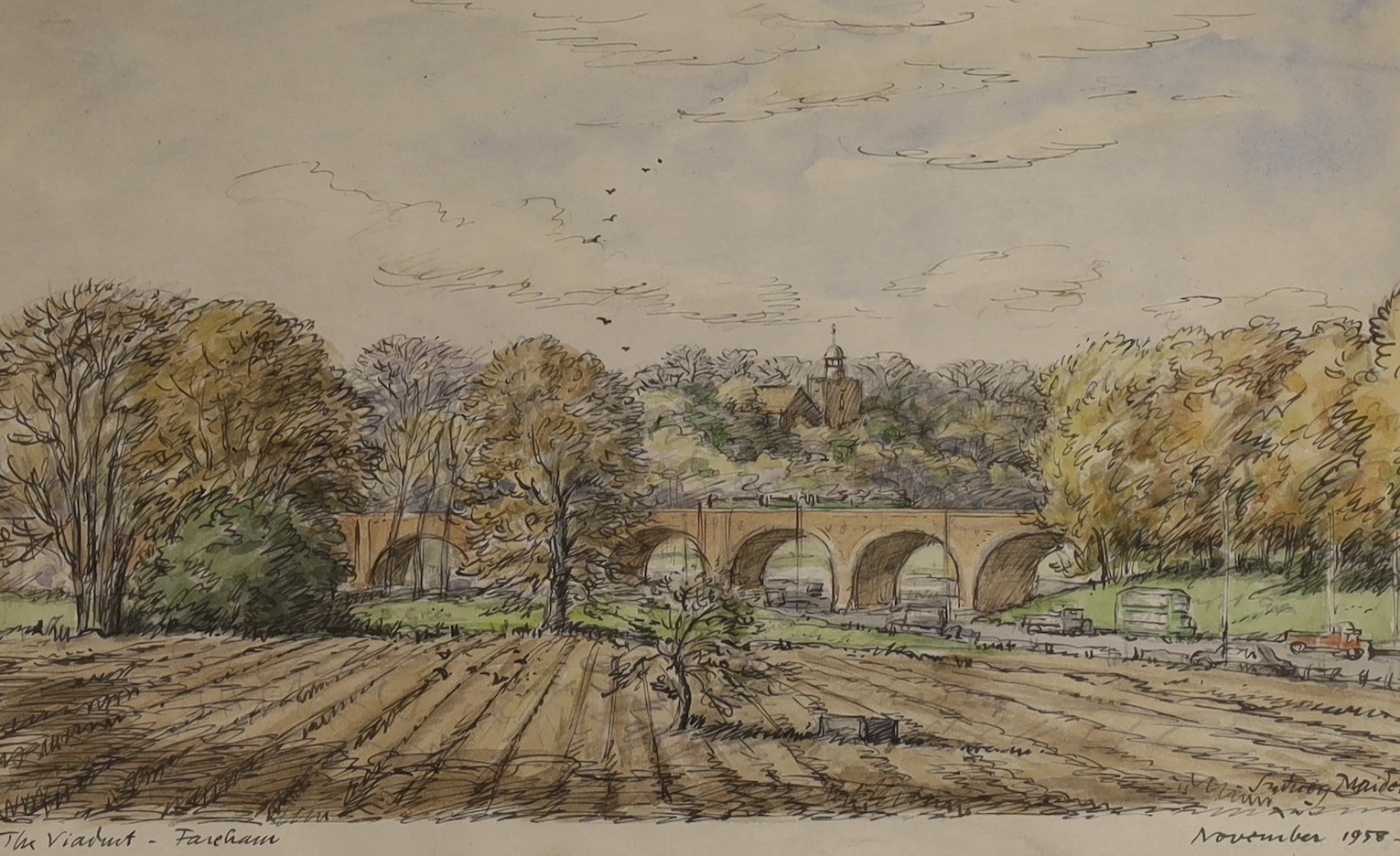 Sydney Maiden (1893-1963), two watercolours, 'The Viaduct, Fareham' and 'Blois', signed and dated 1958/1947, 17 x 27cm and 15 x 25cm